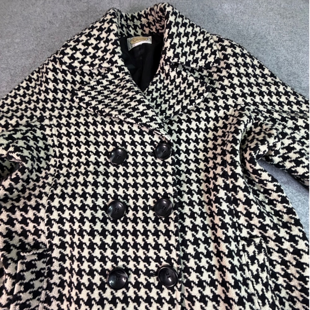 Talbots Houndstooth Double Breasted Belted Peplum Coat Jacket Women's Size L 50s - Picture 4 of 9
